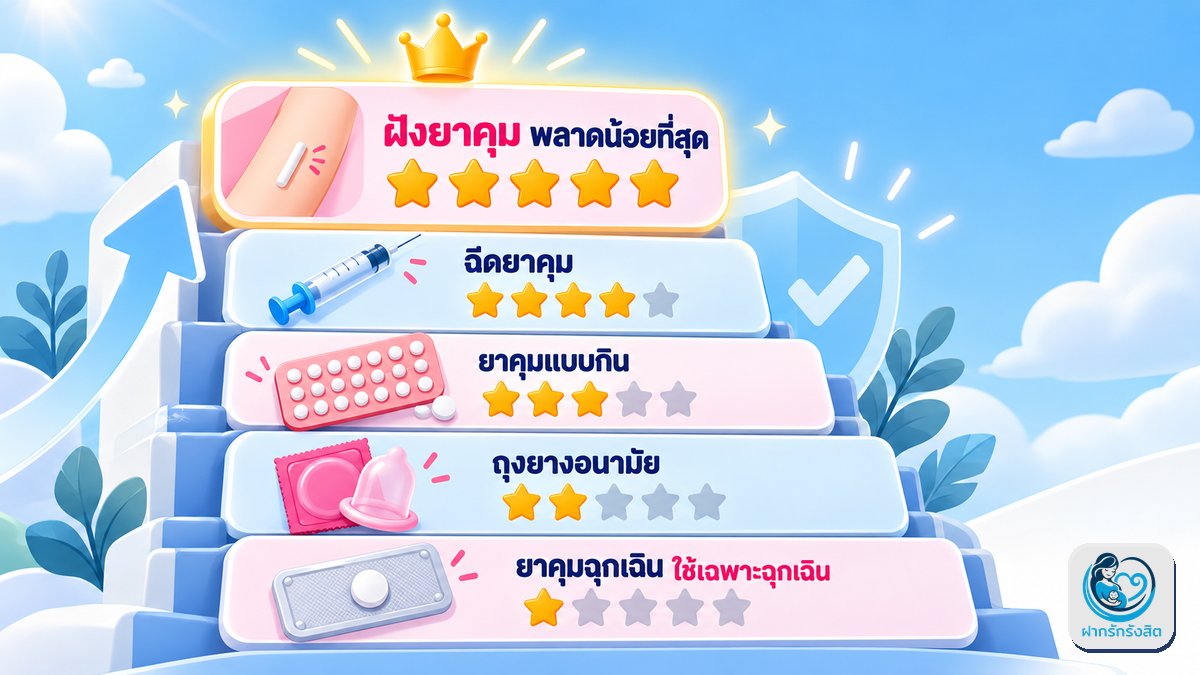ภาพรวมวิธีคุมกำเนิด เรียงตามประสิทธิภาพเมื่อใช้จริง