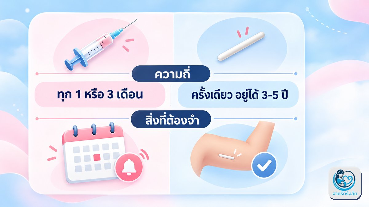 ตารางเปรียบเทียบฉีดยาคุมกับฝังยาคุม