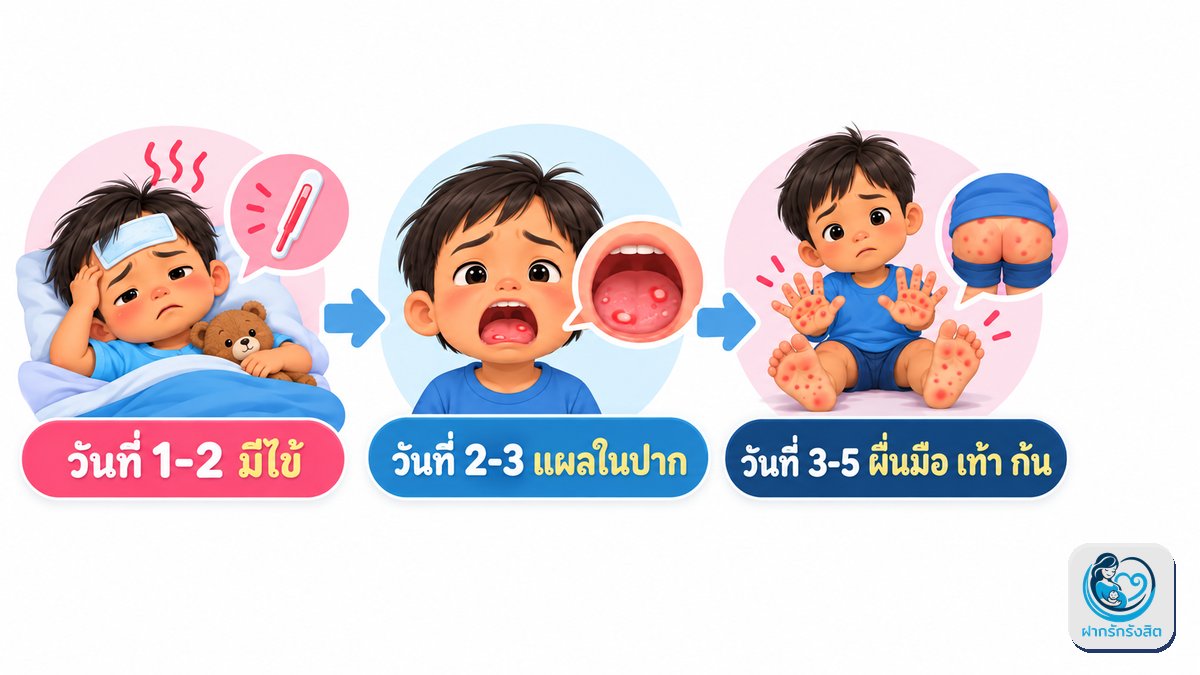 อาการมือเท้าปากแบ่งเป็น 3 ช่วง