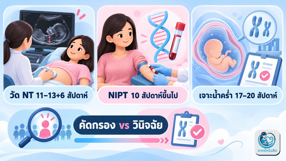 เทียบ NT / NIPT / เจาะน้ำคร่ำ — แต่ละแบบมีบทบาทอย่างไร
