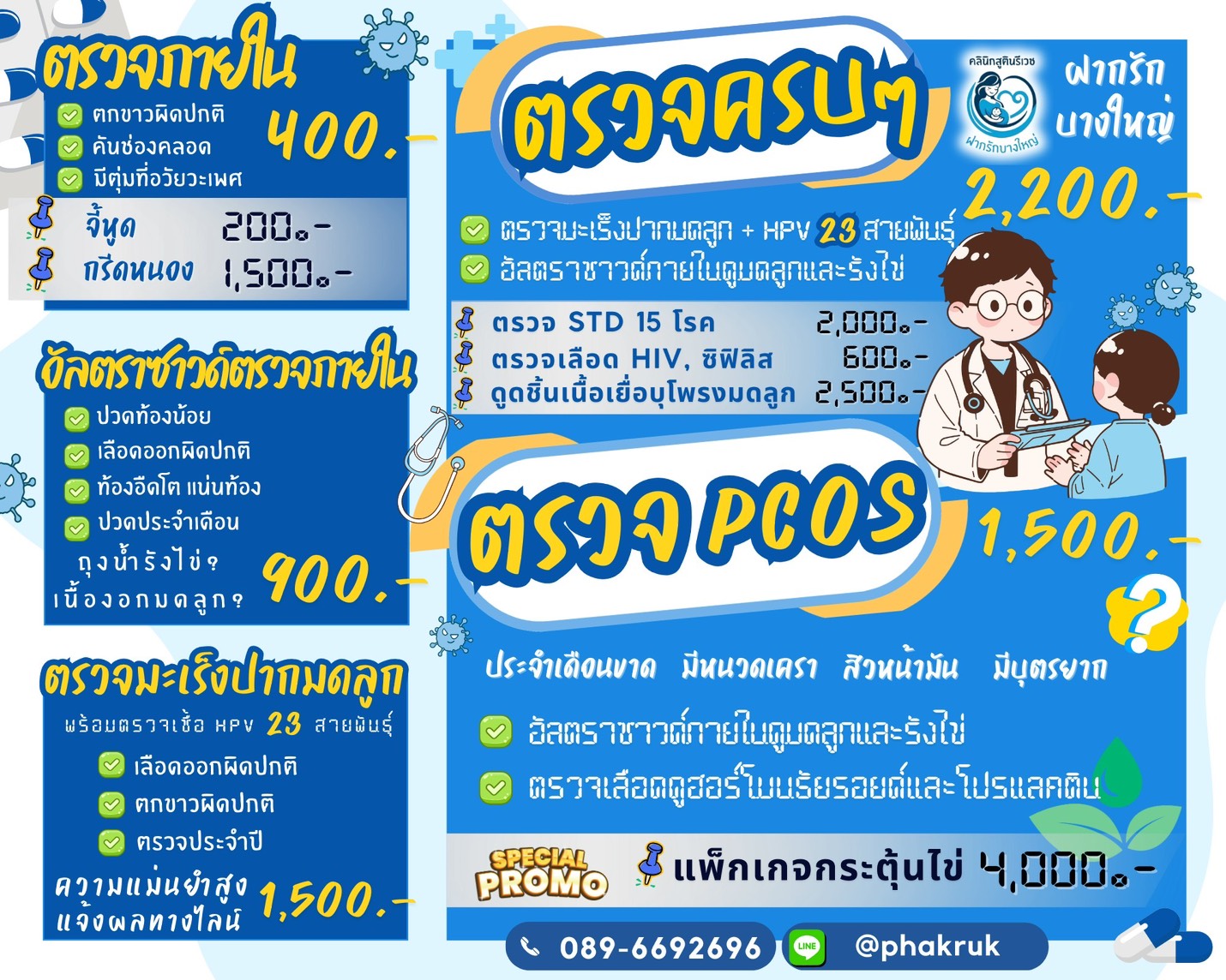 ราคา ตรวจนรีเวช/ตรวจภายใน เริ่มต้น 400 บาท โดย PHAKRUK