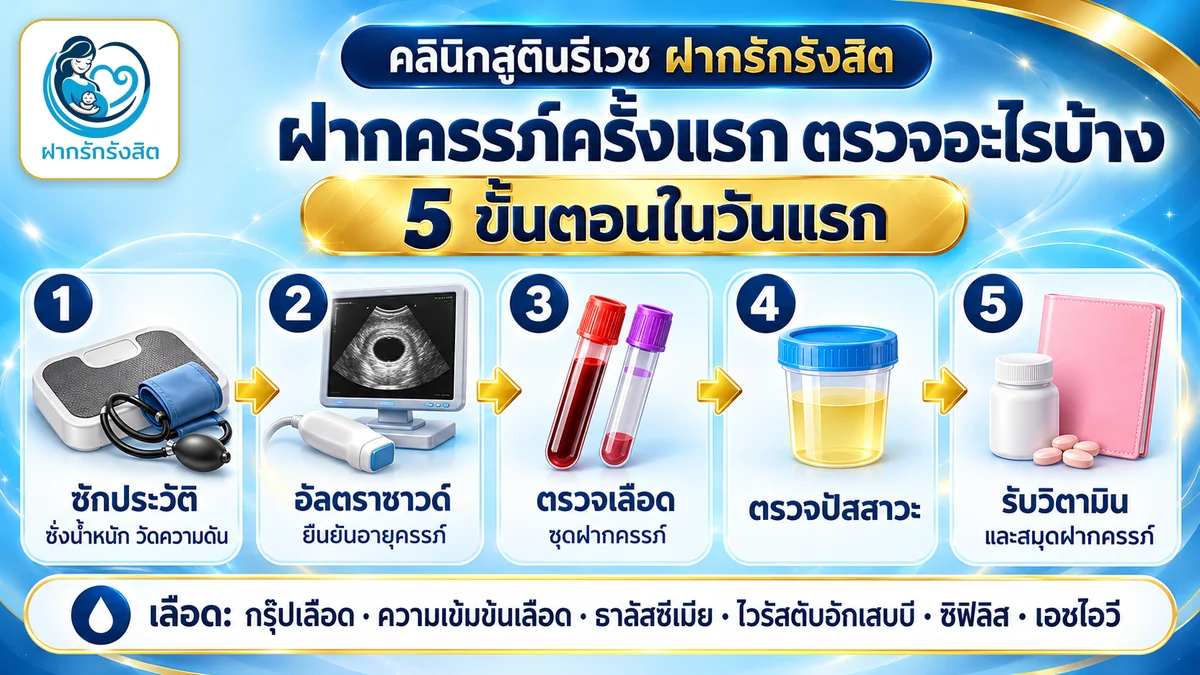 ฝากครรภ์ครั้งแรก ตรวจอะไรบ้าง 5 ขั้นตอน — ค่าฝากครรภ์ รังสิต ปทุมธานี ฝากรักรังสิต