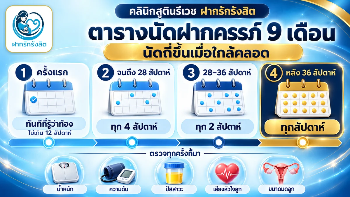 ตารางนัดฝากครรภ์ 9 เดือน ต้องมาตรวจบ่อยแค่ไหน — ฝากครรภ์ รังสิต คลองหลวง ปทุมธานี