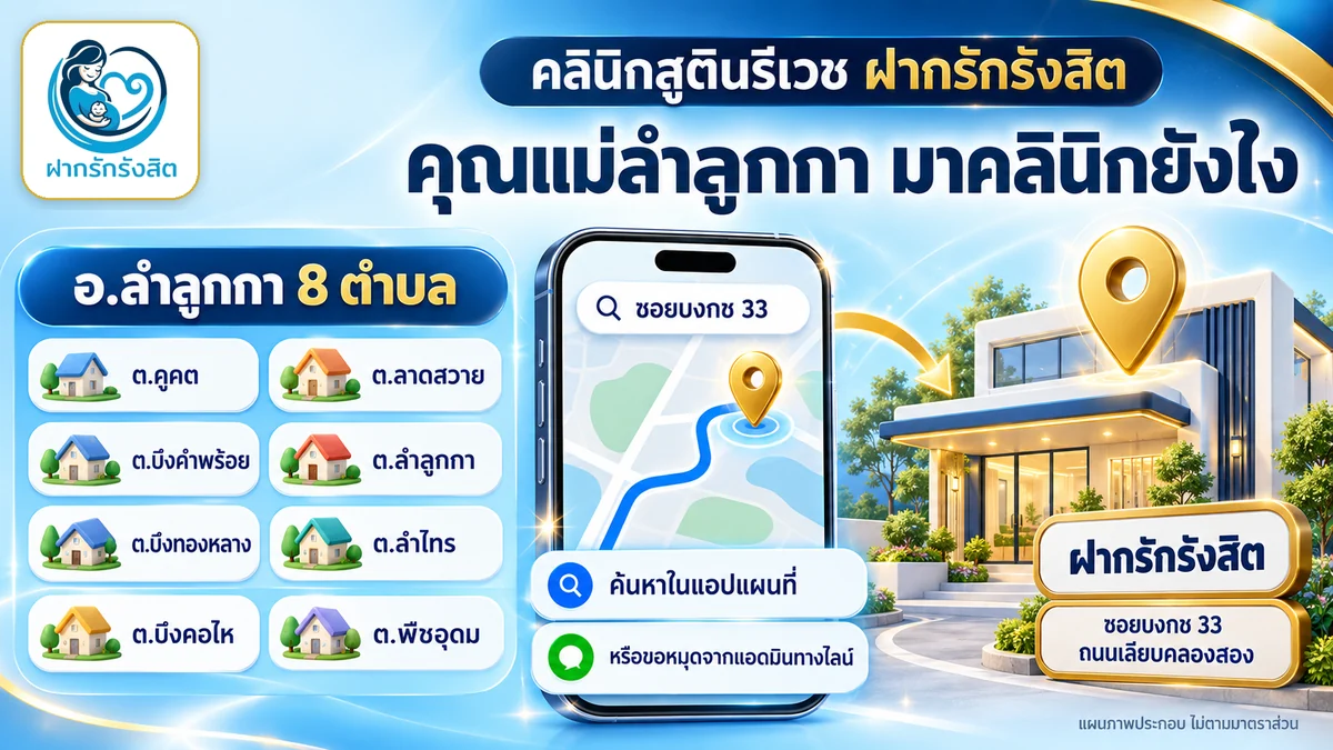 เส้นทางจากลำลูกกา คูคต ลาดสวาย มาฝากครรภ์ที่ฝากรักรังสิต ซอยบงกช 33 ถนนเลียบคลองสอง